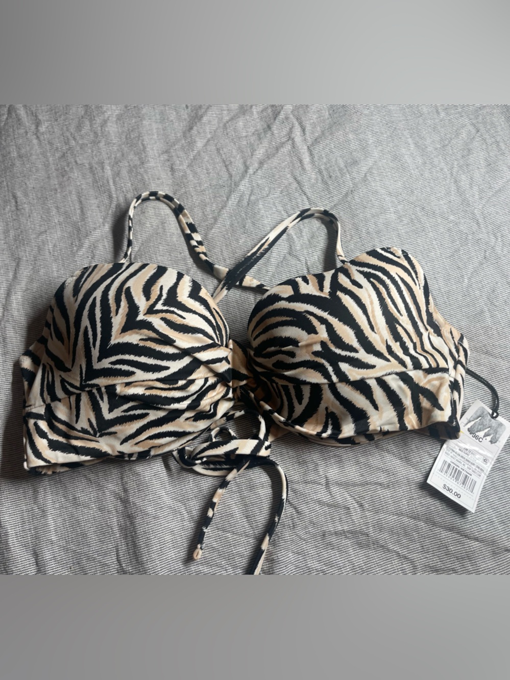 Women’s Underwire Bikini Top - Black & Beige 36C